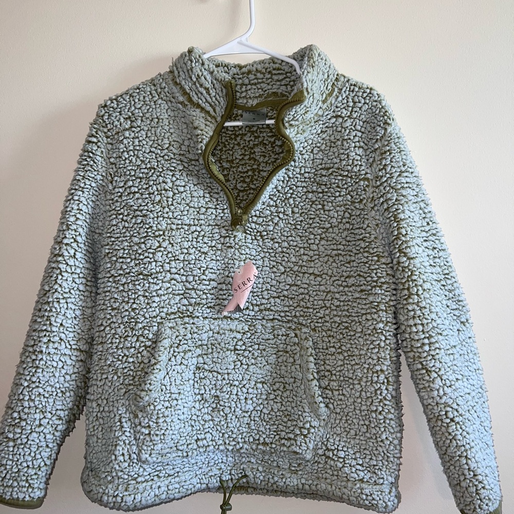Cozy Sherpa Pullover with Olive Trim